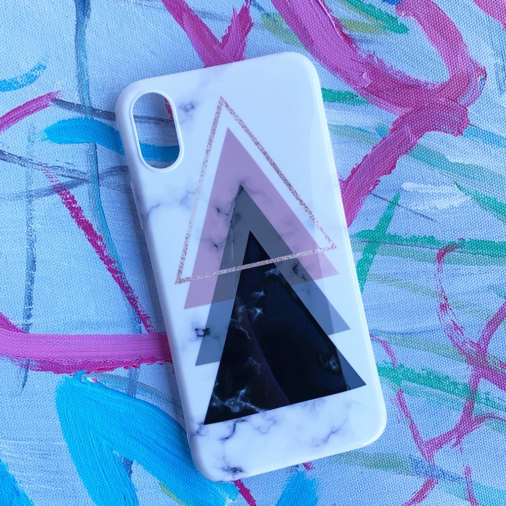 iPhone 7/8 Case White Purple Marble Pyramid Print Cover NEW